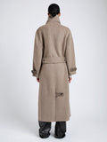 Proenza Schouler Back full length image of model wearing Corey Coat in Splittable Wool in Walnut Melange