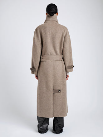 Proenza Schouler Back full length image of model wearing Corey Coat in Splittable Wool in Walnut Melange