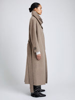 Proenza Schouler Side full length image of model wearing Corey Coat in Splittable Wool in Walnut Melange