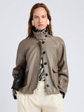 Proenza Schouler Front cropped image of model wearing Gio Jacket in Lightweight Leather in Fawn