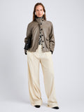 Proenza Schouler Front full length image of model wearing Gio Jacket in Lightweight Leather in Fawn