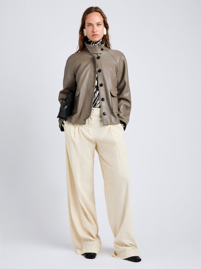 Proenza Schouler Front full length image of model wearing Gio Jacket in Lightweight Leather in Fawn