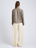 Proenza Schouler Back full length image of model wearing Gio Jacket in Lightweight Leather in Fawn