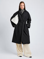 Proenza Schouler Front full length image of model wearing Saphira Coat in Paracute Cotton in Black