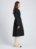 Proenza Schouler Side full length image of model wearing Saphira Coat in Paracute Cotton in Black