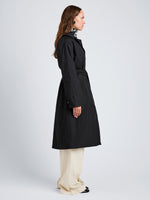 Proenza Schouler Side full length image of model wearing Saphira Coat in Paracute Cotton in Black