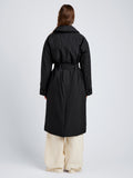 Proenza Schouler Back full length image of model wearing Saphira Coat in Paracute Cotton in Black