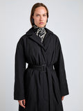 Proenza Schouler Detail image of model wearing Saphira Coat in Paracute Cotton in Black