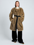 Proenza Schouler Front full length image of model wearing Khai Coat in Faux Fur in Natural