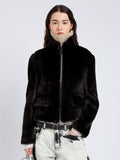 Proenza Schouler Front cropped image of model wearing Scarlett Jacket in Shearling in Cacao
