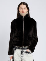 Proenza Schouler Front cropped image of model wearing Scarlett Jacket in Shearling in Cacao