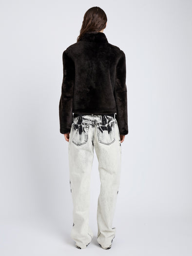 Proenza Schouler Back full length image of model wearing Scarlett Jacket in Shearling in Cacao