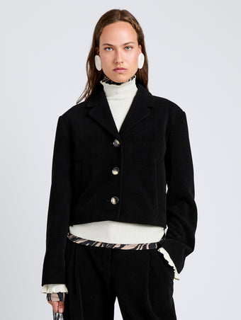 Proenza Schouler Front cropped image of model wearing Nima Jacket in Corduroy in Black