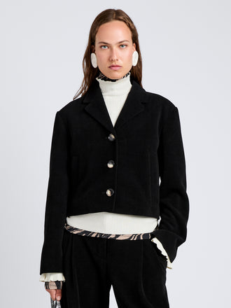 Proenza Schouler Front cropped image of model wearing Nima Jacket in Corduroy in Black