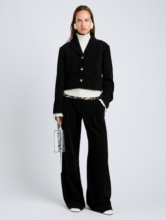 Proenza Schouler Front full length image of model wearing Nima Jacket in Corduroy in Black