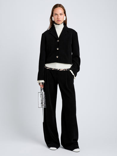 Proenza Schouler Front full length image of model wearing Nima Jacket in Corduroy in Black
