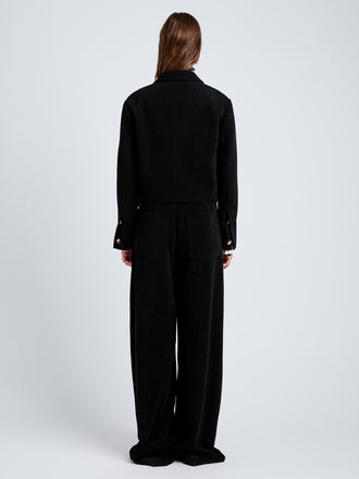 Proenza Schouler Back full length image of model wearing Nima Jacket in Corduroy in Black
