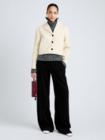 Proenza Schouler Front full length image of model wearing Nima Jacket in Corduroy in Off White