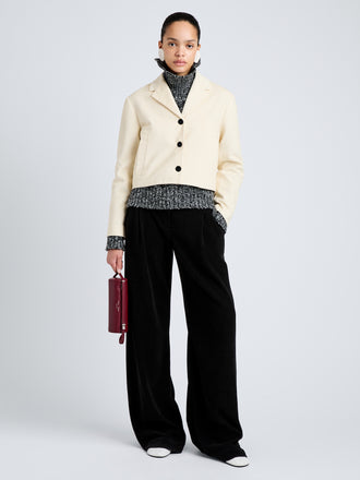 Proenza Schouler Front full length image of model wearing Nima Jacket in Corduroy in Off White