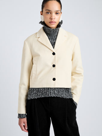 Proenza Schouler Detail image of model wearing Nima Jacket in Corduroy in Off White