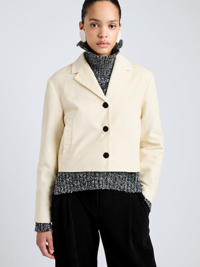 Proenza Schouler Detail image of model wearing Nima Jacket in Corduroy in Off White