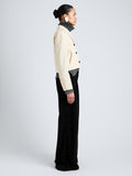 Proenza Schouler Side full length image of model wearing Nima Jacket in Corduroy in Off White