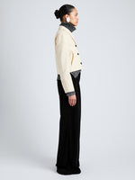Proenza Schouler Side full length image of model wearing Nima Jacket in Corduroy in Off White