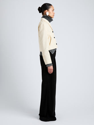 Proenza Schouler Side full length image of model wearing Nima Jacket in Corduroy in Off White