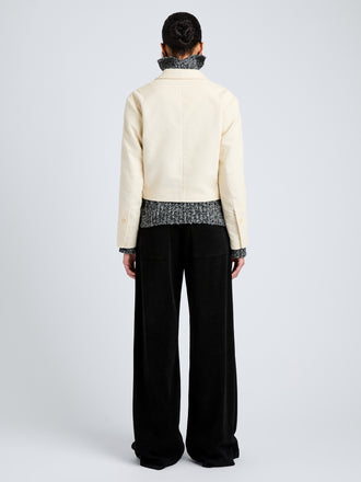 Proenza Schouler Back full length image of model wearing Nima Jacket in Corduroy in Off White