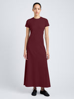 Proenza Schouler Front full length image of model wearing Noelle Dress in Eco Jersey in Wine