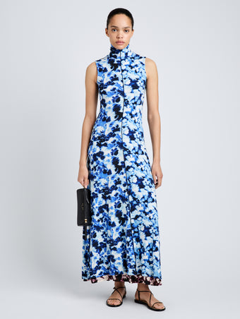 Proenza Schouler Front full length image of model wearing Valentina Dress in Printed Soft Jersey in InkSky