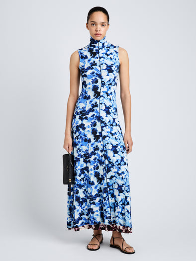 Proenza Schouler Front full length image of model wearing Valentina Dress in Printed Soft Jersey in InkSky