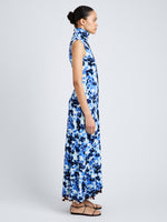 Proenza Schouler Side full length image of model wearing Valentina Dress in Printed Soft Jersey in InkSky