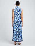 Proenza Schouler Back full length image of model wearing Valentina Dress in Printed Soft Jersey in InkSky