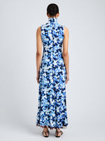 Proenza Schouler Back full length image of model wearing Valentina Dress in Printed Soft Jersey in InkSky