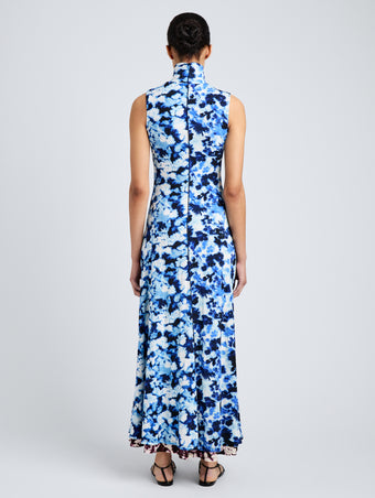 Proenza Schouler Back full length image of model wearing Valentina Dress in Printed Soft Jersey in InkSky