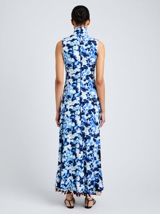 Proenza Schouler Back full length image of model wearing Valentina Dress in Printed Soft Jersey in InkSky