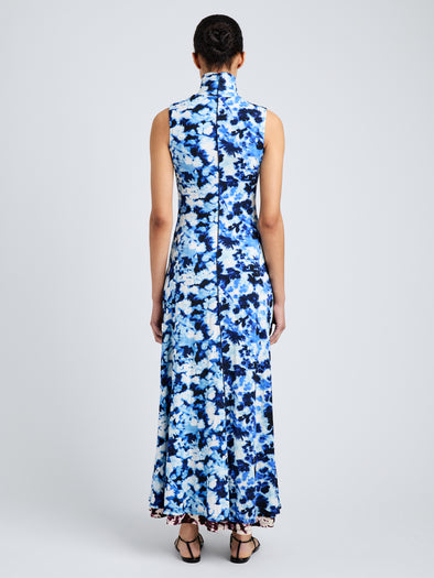 Proenza Schouler Back full length image of model wearing Valentina Dress in Printed Soft Jersey in InkSky