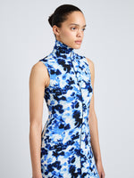 Proenza Schouler Detail image of model wearing Valentina Dress in Printed Soft Jersey in InkSky