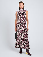 Proenza Schouler Front full length image of model wearing Valentina Dress in Printed Soft Jersey in WineOrchid