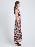 Proenza Schouler Side full length image of model wearing Valentina Dress in Printed Soft Jersey in WineOrchid