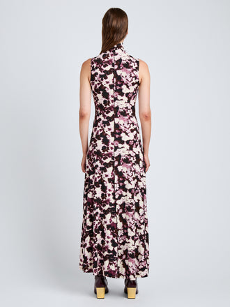 Proenza Schouler Back full length image of model wearing Valentina Dress in Printed Soft Jersey in WineOrchid