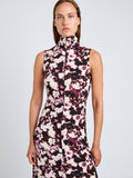 Proenza Schouler Detail image of model wearing Valentina Dress in Printed Soft Jersey in WineOrchid