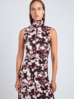 Proenza Schouler Detail image of model wearing Valentina Dress in Printed Soft Jersey in WineOrchid