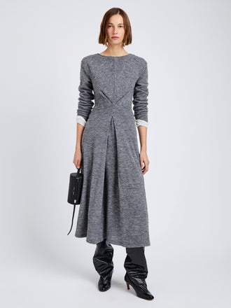 Proenza Schouler Front full length image of model wearing Sai Dress in Wool Jersey in Grey Melange