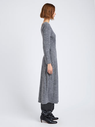 Proenza Schouler Side full length image of model wearing Sai Dress in Wool Jersey in Grey Melange