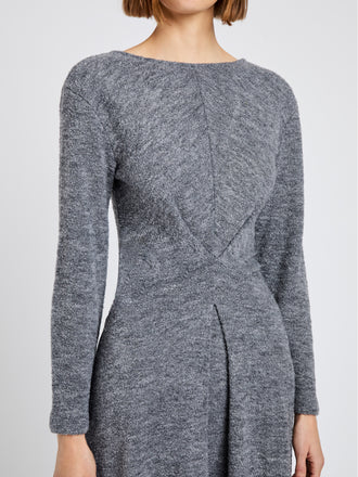 Proenza Schouler Detail image of model wearing Sai Dress in Wool Jersey in Grey Melange