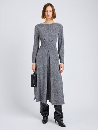 Proenza Schouler Front full length image of model wearing Sai Dress in Wool Jersey in Grey Melange