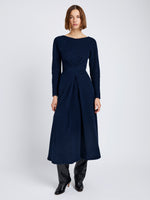 Proenza Schouler Front full length image of model wearing Sai Dress in Wool Jersey in Ink Melange