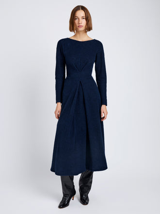 Proenza Schouler Front full length image of model wearing Sai Dress in Wool Jersey in Ink Melange